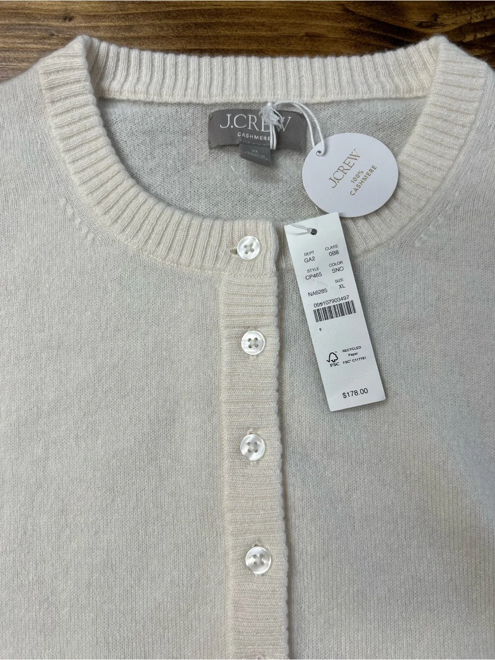 J. Crew Perfect Cashmere Cardigan in Snow Cream White Size XL NWT